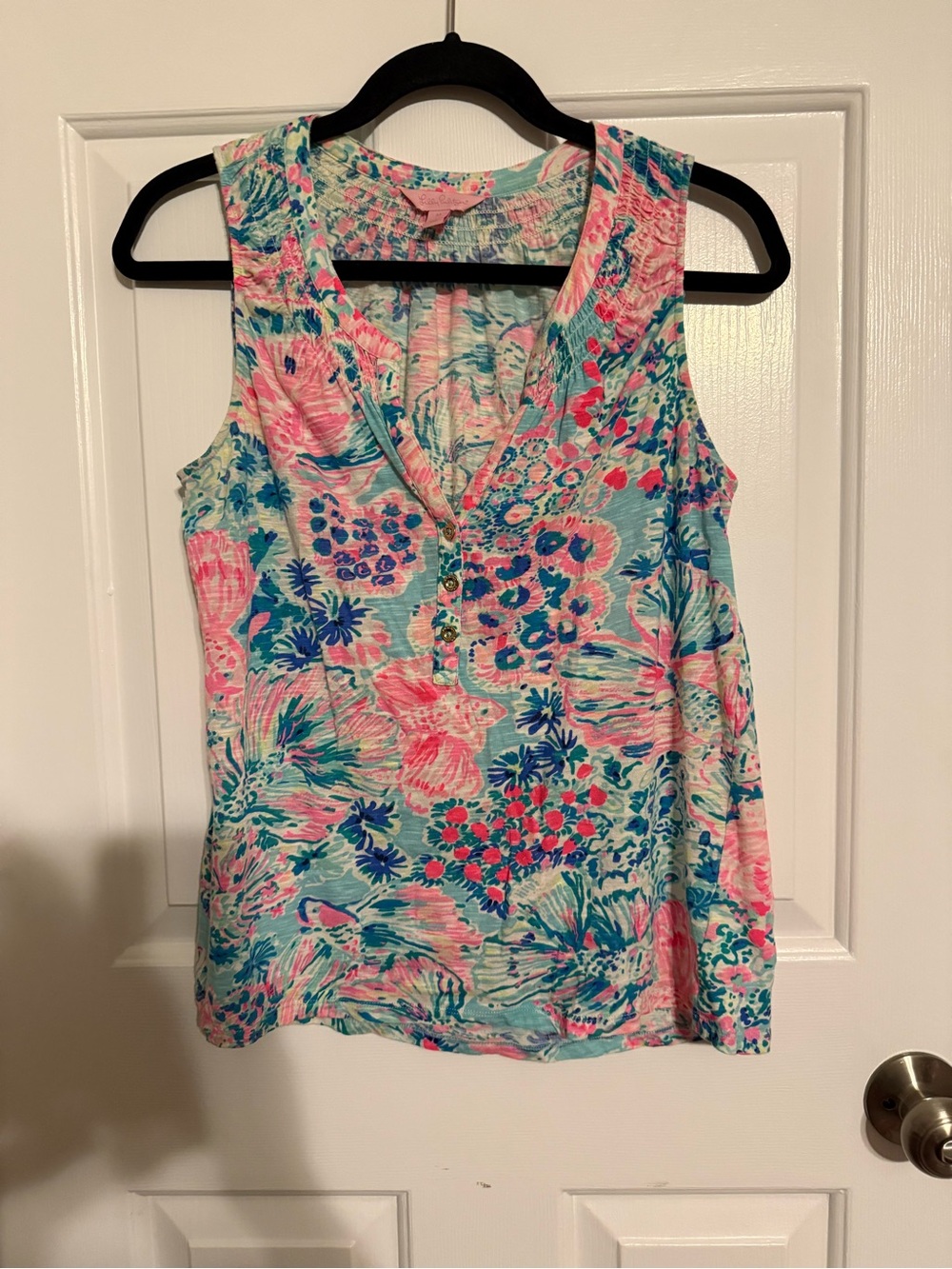 Lilly Pulitzer Essie Top Blue Pink Coral Shell Printed Tank Size M Style